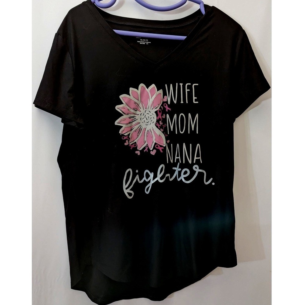 No Boundaries Nobo T Shirt XL 15-17 Wife Mom Nana Fighter Cancer Awareness Tee